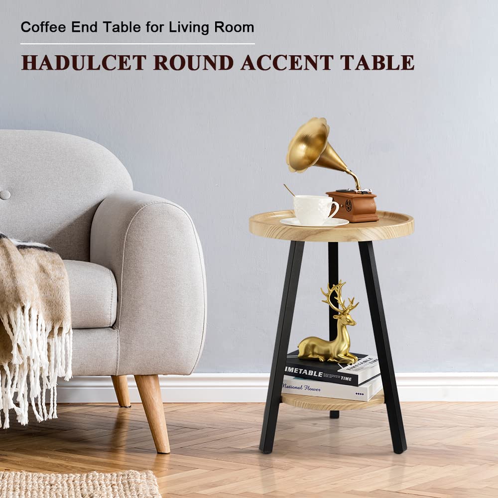 Elevate Your Space with the Elegance of Natural Wood Tone Double-Layered Circular Side Tables