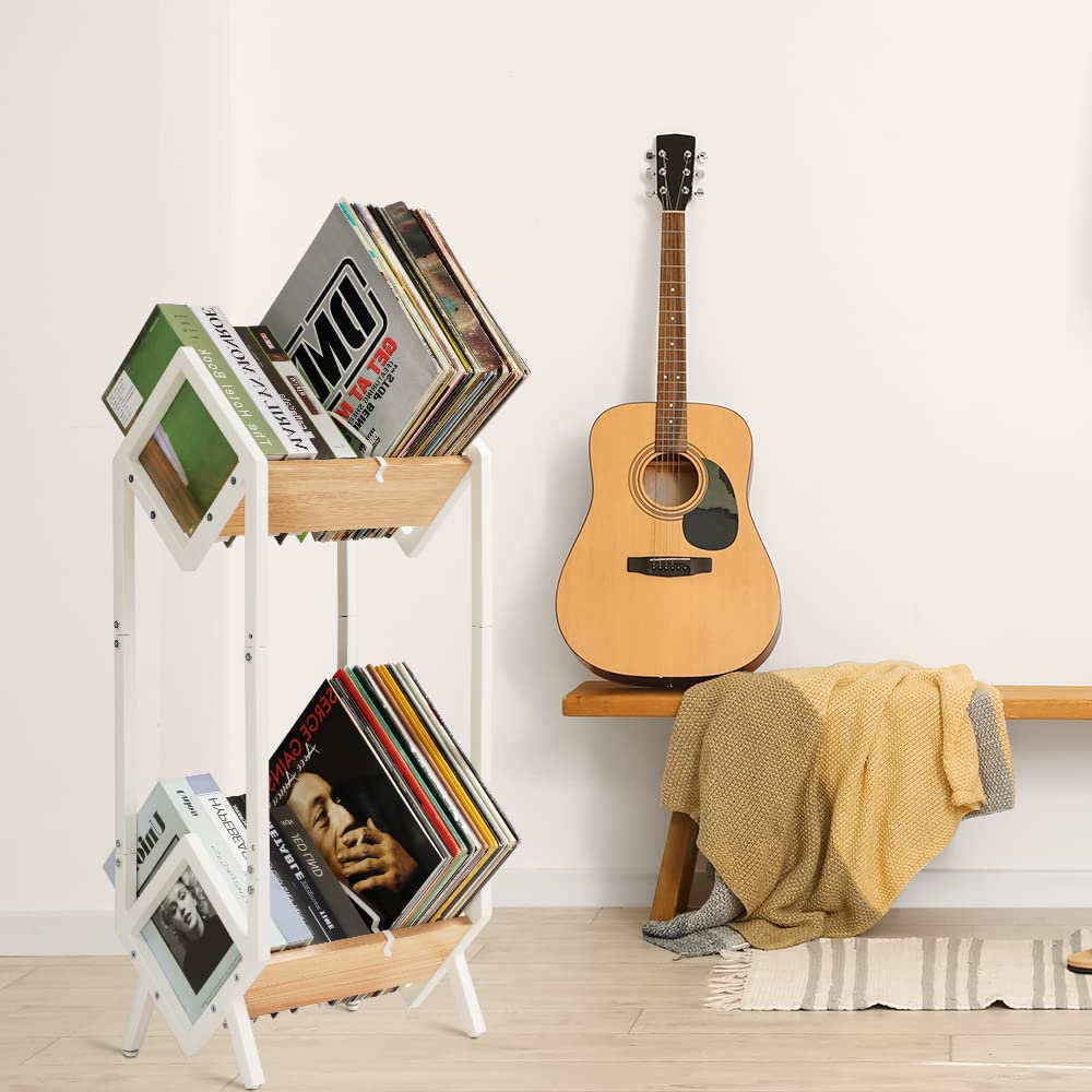 Preserve Your Vinyl Collection in Style with the Vintage Oak Double-Layer Vinyl Record Storage Rack