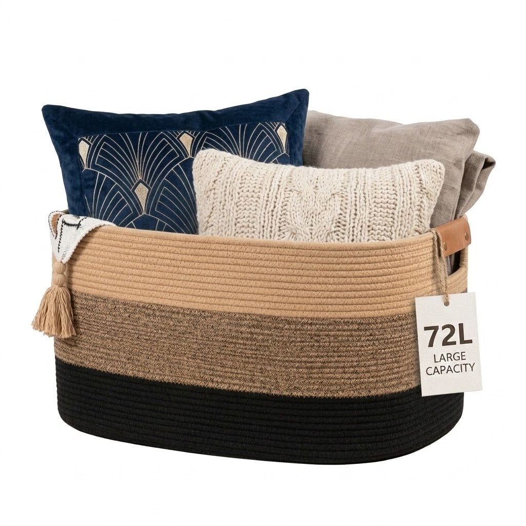 TeoKJ 72L Cotton Rope Woven Storage Basket, Gradient Linen
