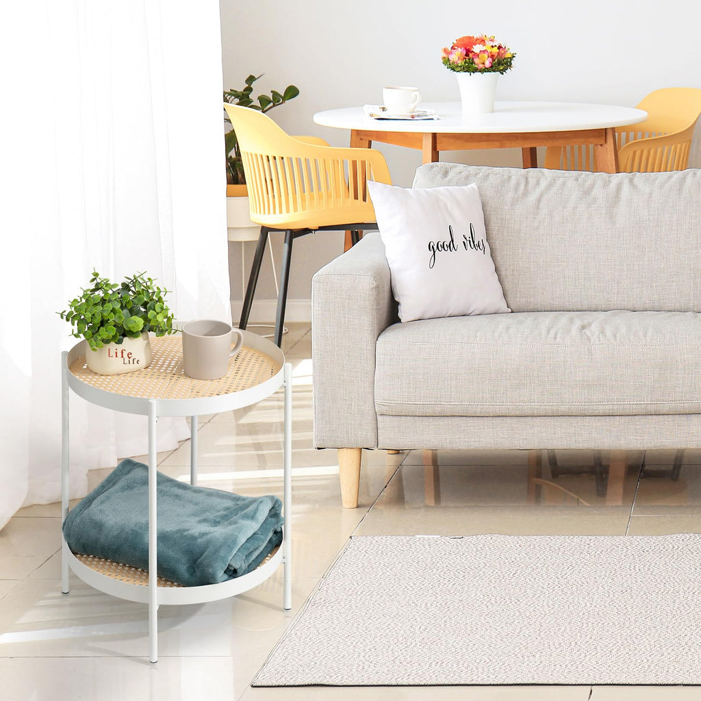 Danpinera Anti Rust White Imitation Rattan Small Metal End Table