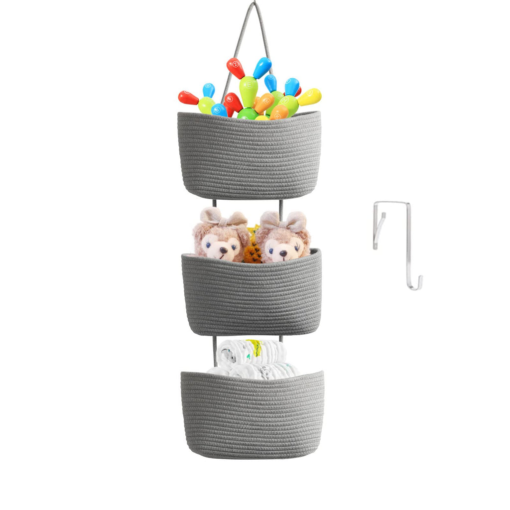 Danpinera Cheap Gray 3-Tier Cotton Woven Over The Door Organizer Basket