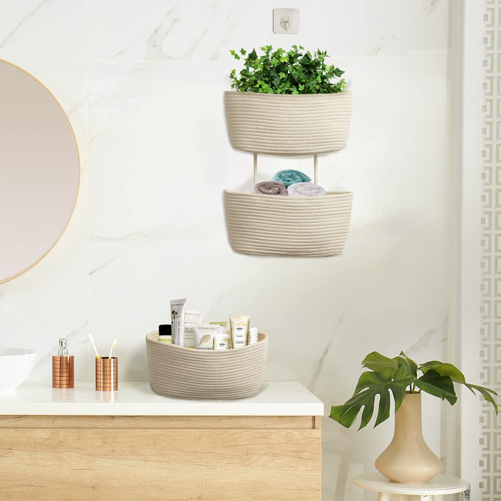 Danpinera Decorative Ivory 3-Tier Organizing Baskets With Hook For Home Storage
