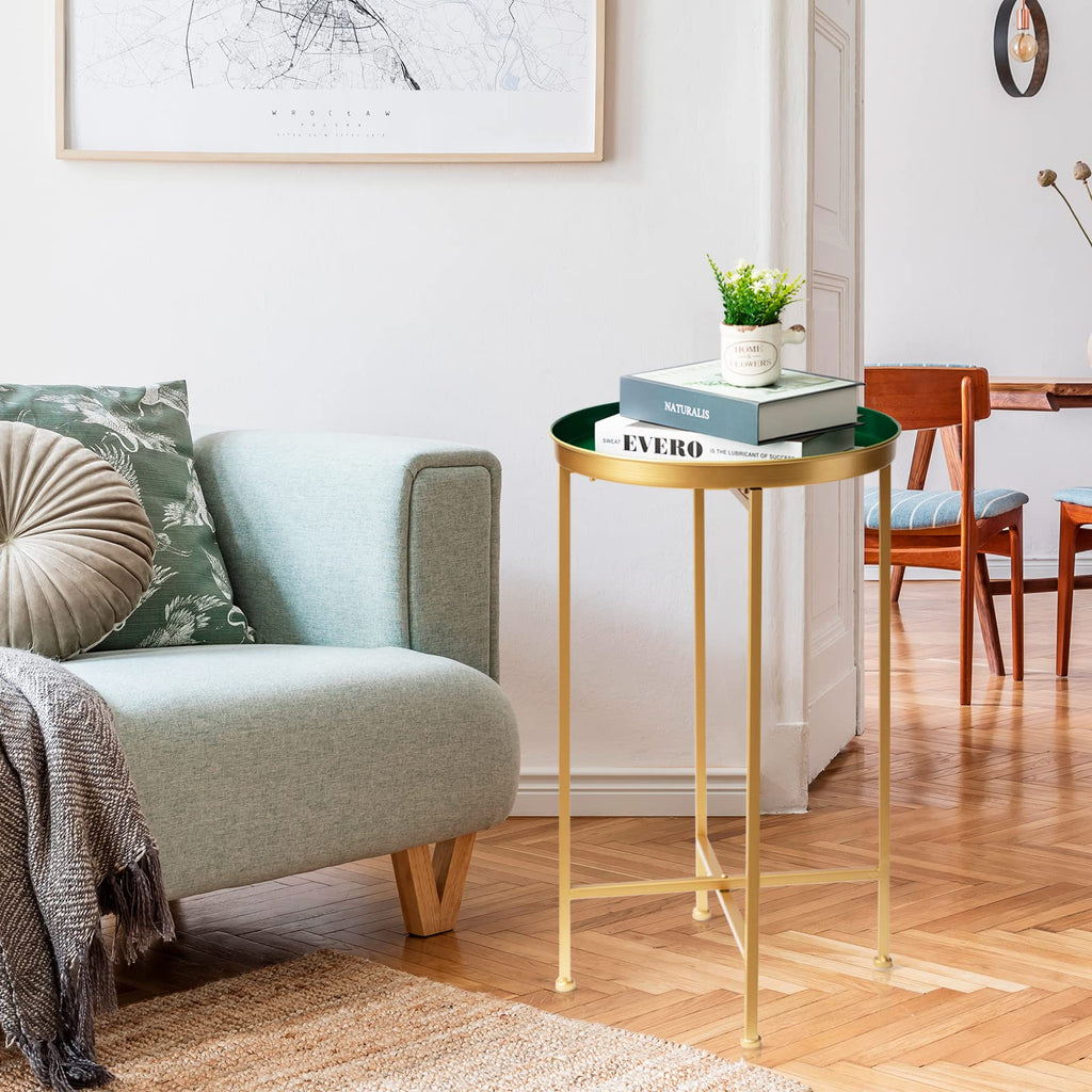 Danpinera Gold-Green Color Block Circle Metal Side Table