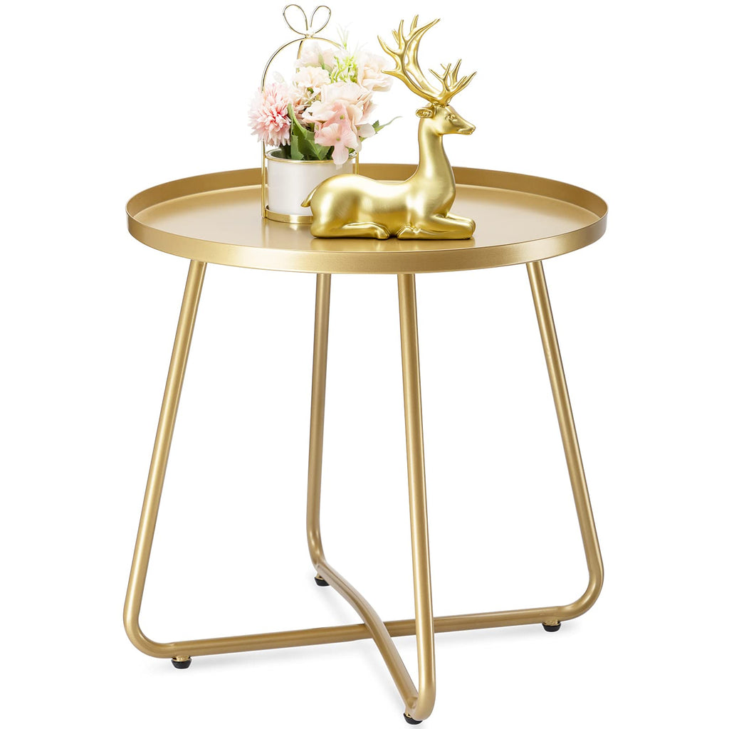 Danpinera Gold Weather Resistant Steel Round Metal Outdoor Side Table