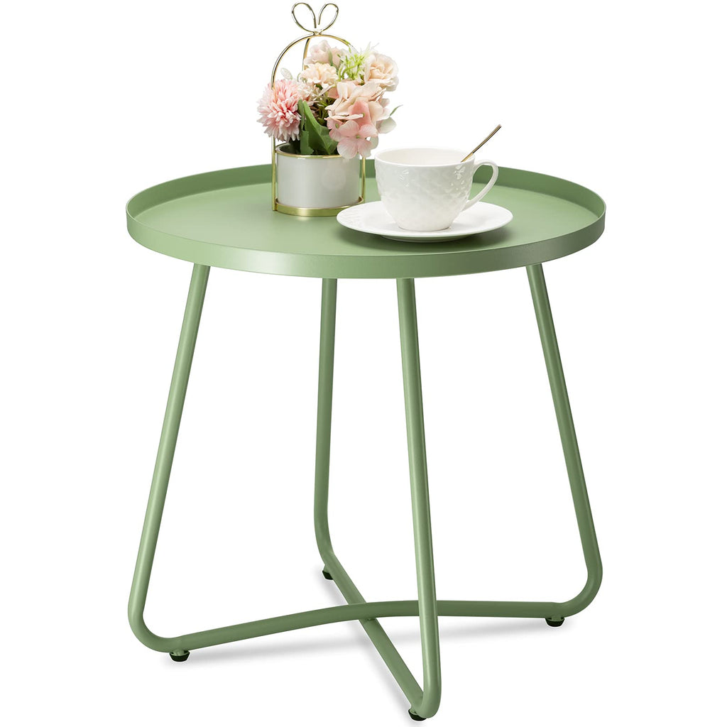 Danpinera Green Weather Resistant Steel Round Metal Outdoor Side Table
