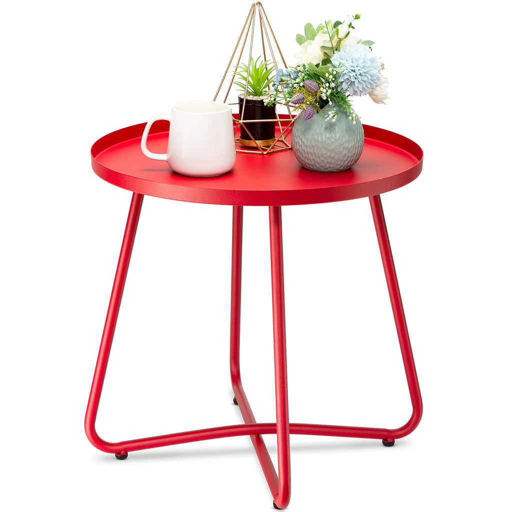 Danpinera Red Weather Resistant Steel Round Metal Outdoor Side Table