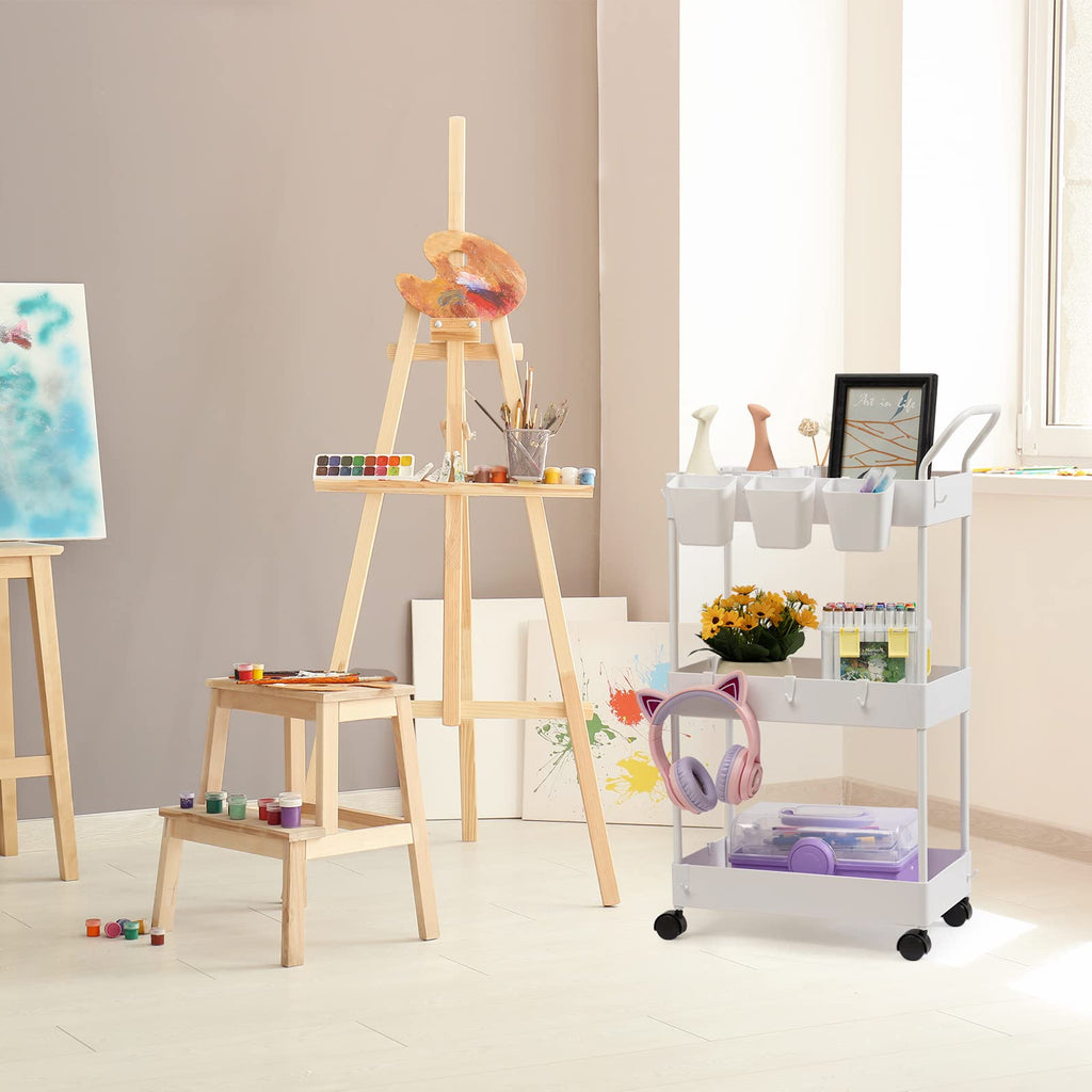 Danpinera White 3 Tier Slim Utility Cart Bathroom Storage Cart with Wheels