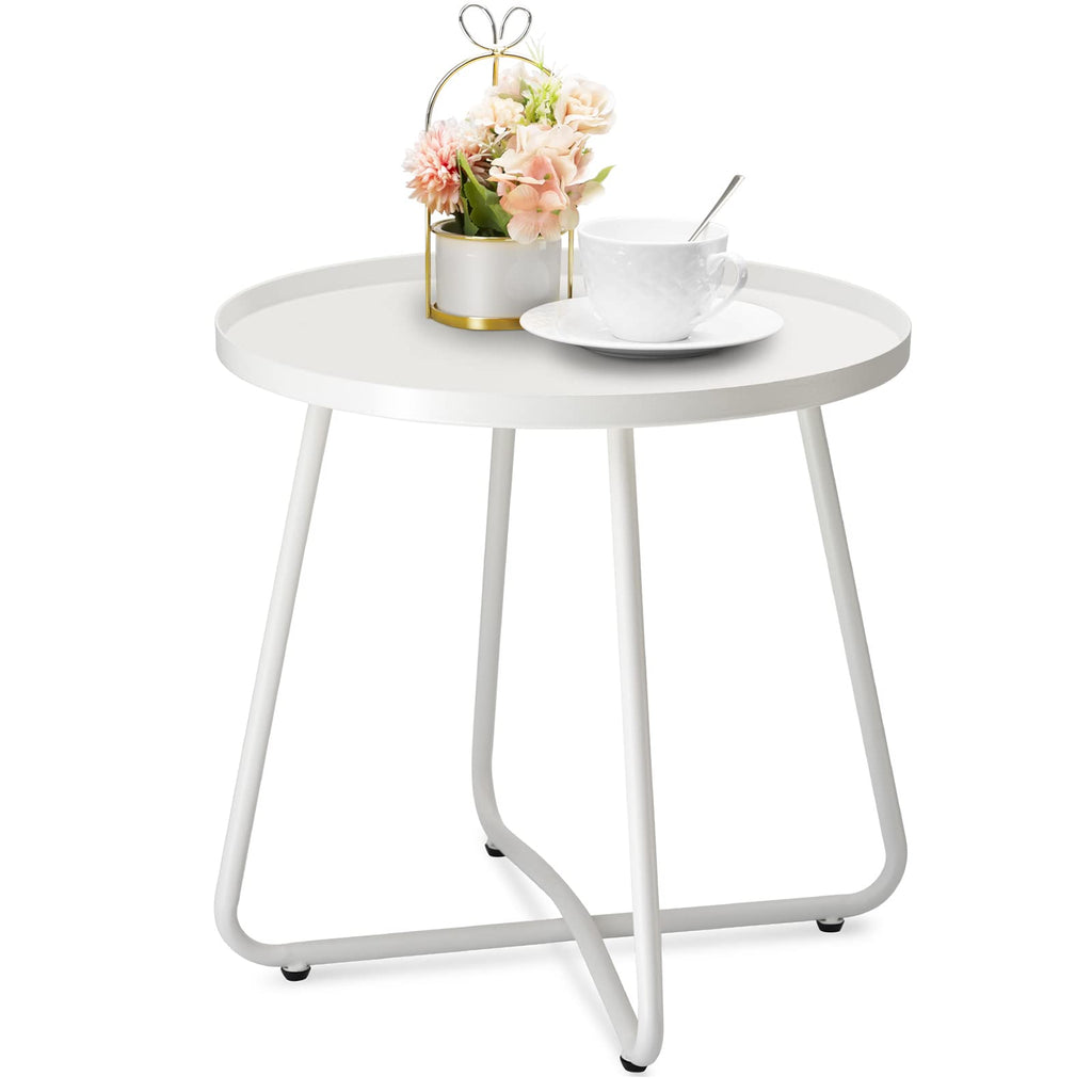 Danpinera White Weather Resistant Steel Round Metal Outdoor Side Table