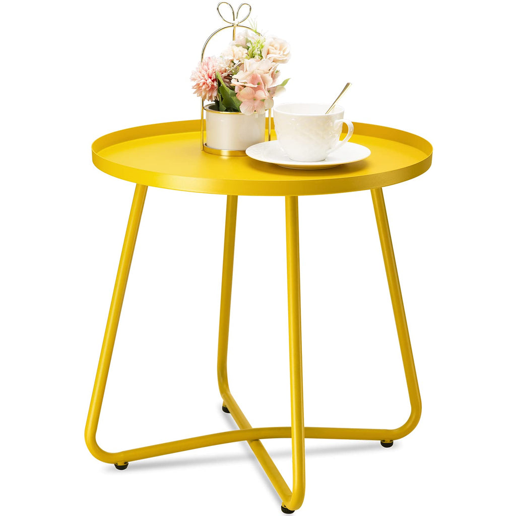 Danpinera Yellow Weather Resistant Steel Round Metal Outdoor Side Table