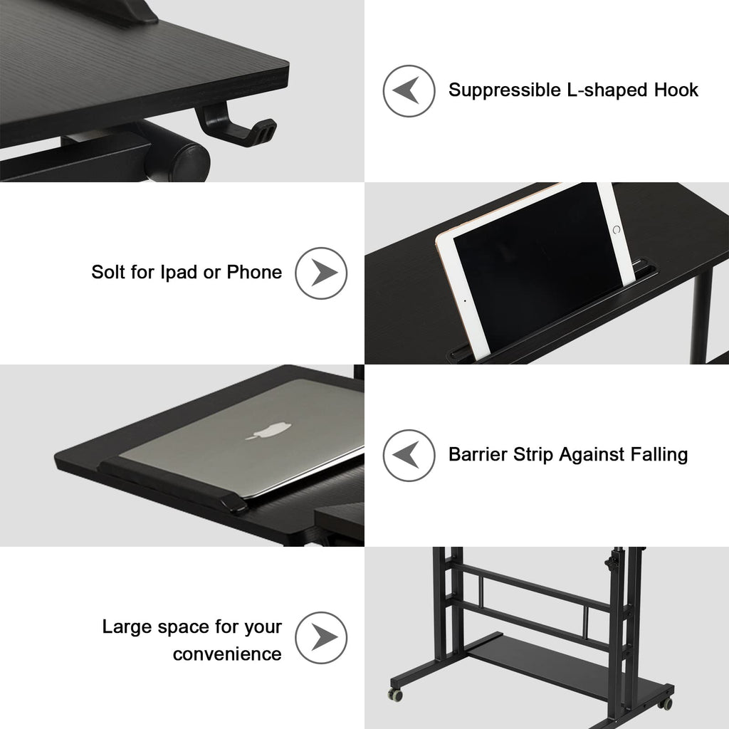 thumbnail image 2 of Stand Steady Adjustable Mobile Standing Desk On Wheels – Two Level Workstation, Black 2 of 4