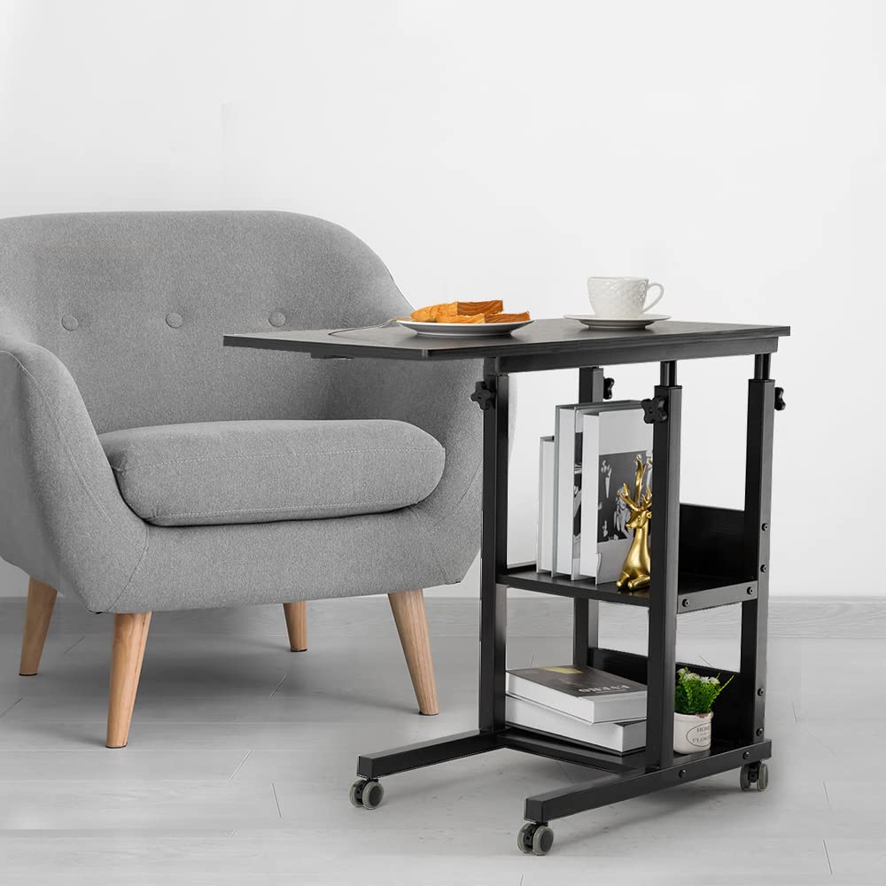Dropship Table With Wheels; Height Adjustable Snack End Table With Storage  Shelf; Under The Sofa Overbed Table For Sofa Couch; Living Room; Bedroom &  Small Spaces; Black to Sell Online at a