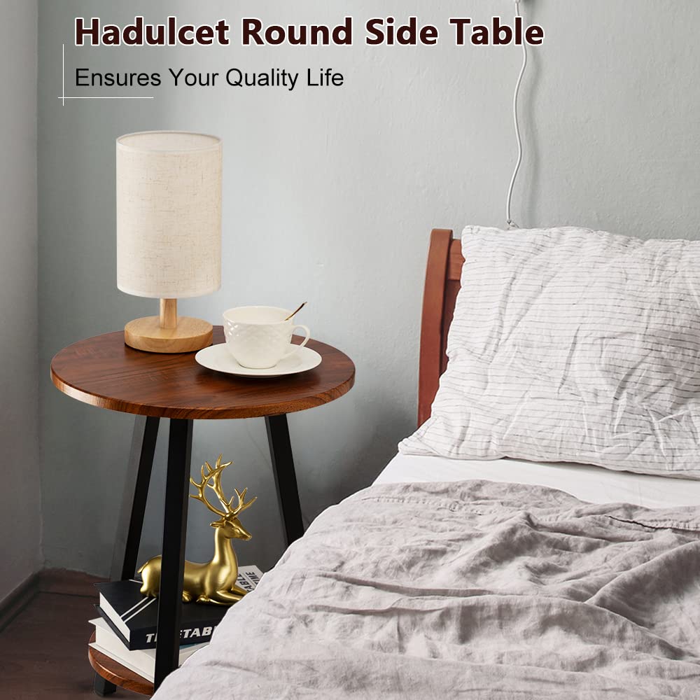 Hadulcet Chestnut Double-Layered Round Wooden Tripod Side Table