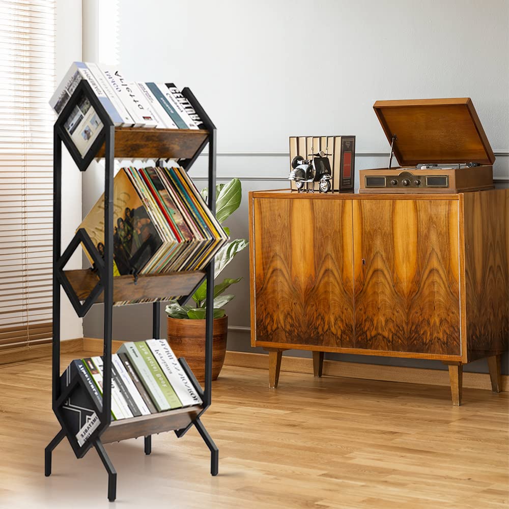 Hadulcet Rustic Brown 3-Tier Shelving Unit for Stylish Storage