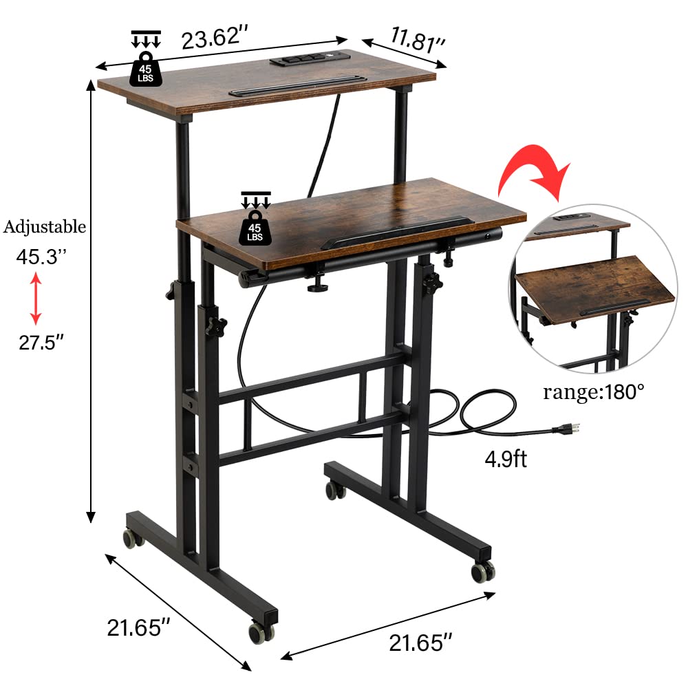 Rustic Brown Upgrade Adjustable Computer Desk with Chaging Station ...