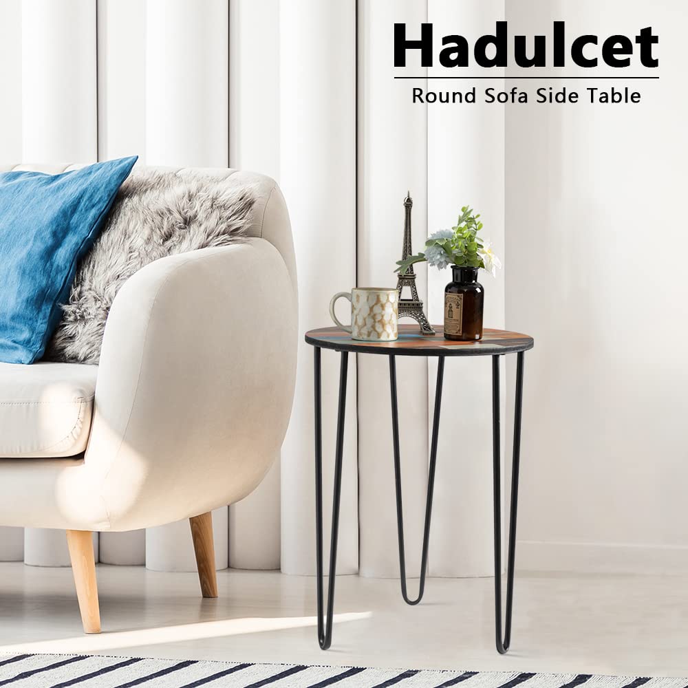 Hadulcet Unique Oil Painting Art Style Small Round End Table