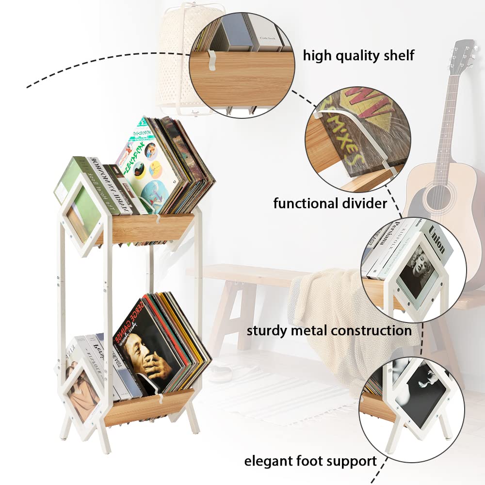 Vintage Oak Double-Layer Vinyl Record Storage Rack - Stylish and ...