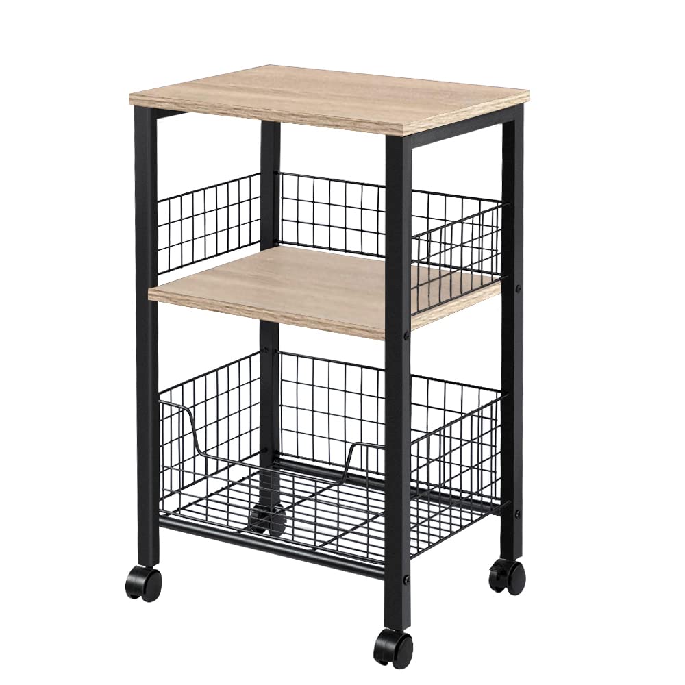 Industrial Style Rustic Brown 3-Tier End Table With Storage Basket ...